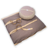Set meditazione con zafu classico cotone naturale scuro, cuscini per supporto lombare e comfort durante la meditazione