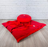 Set meditazione con zafu classico cotone rosso, include cuscini di supporto lombari e per schiena