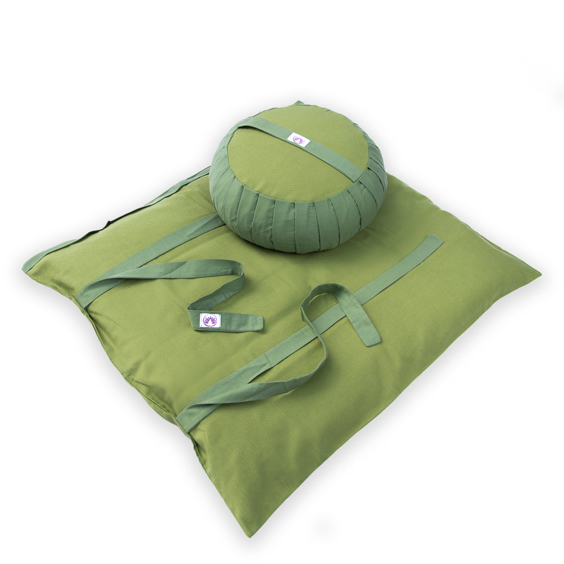 Set meditazione con zafu classico cotone verde e cuscino di supporto per schiena per una pratica confortevole