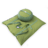 Set meditazione con zafu classico cotone verde e cuscino di supporto per schiena per una pratica confortevole