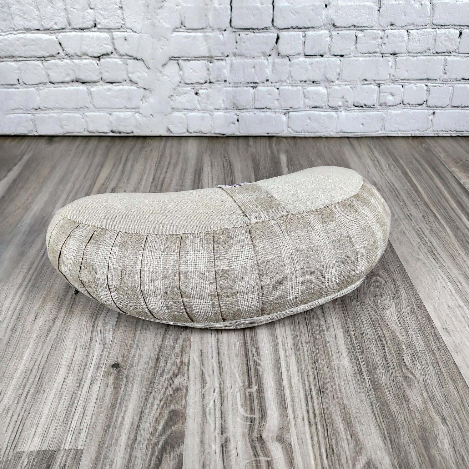 Cuscino zafu a mezzaluna Tartan Beige