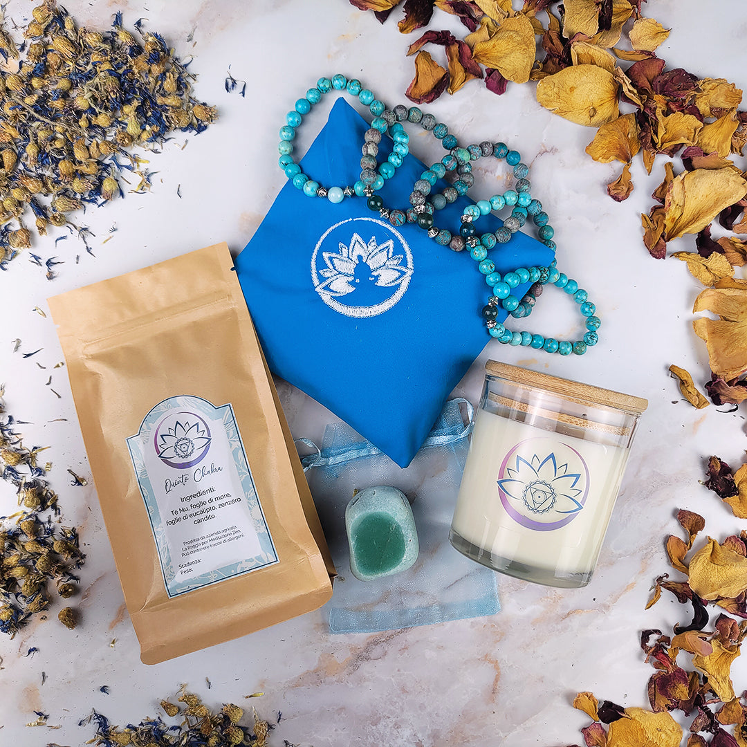 Box equilibrio chakra con tisana, candela, profumatore, cristallo e bracciale