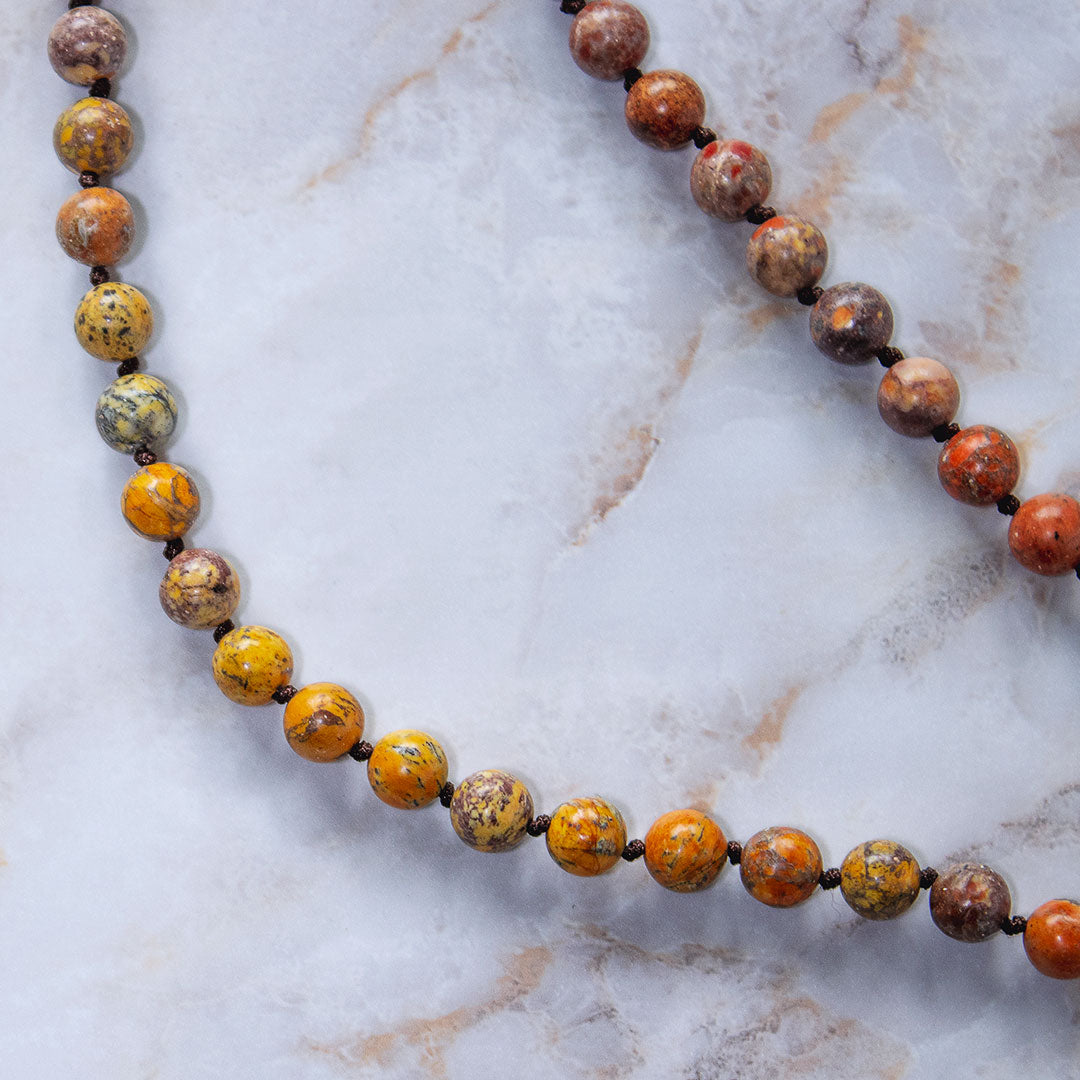 Mala 108 grani &quot;Io sono Gioioso&quot; in Calcite Arancione e Turchese Americano
