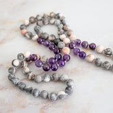 Collane mala ciaroite artistiche con perle di ametista e altre pietre preziose per un look elegante