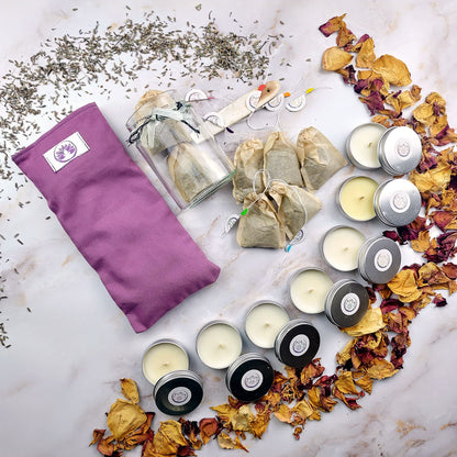 Box esperienza sensoriale con tisane, candele chakra e cuscino occhi