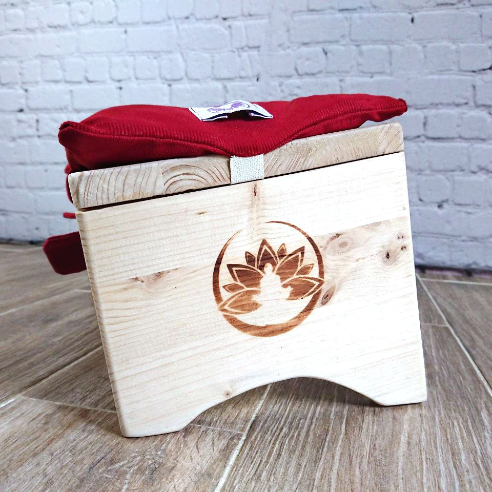 Sgabello da Meditazione (Panca Seiza) Artigianale con Cuscino + Albero